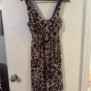 Elegant Brown and White Midi Dress